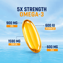 Salmega Omega-3 + Vitamin D3 Softgels | 1590mg Omega-3 with 900mg EPA, 600mg DHA & 600 IU Vitamin D3