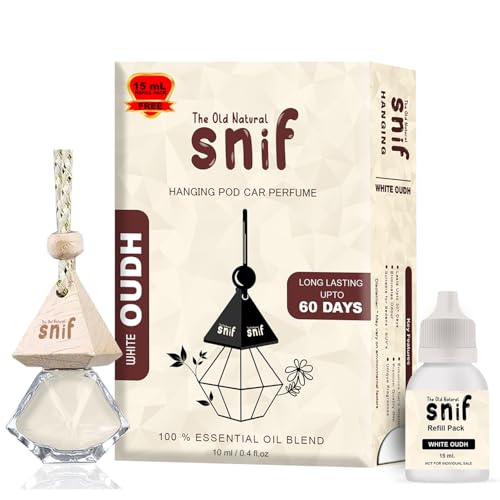 Snif Diamond Hanging Car Air Freshener with Refill Pack (White Oudh 10ml + 15ml Refill Pack)