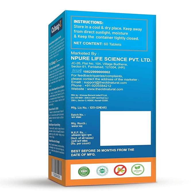 The Old Natural Calmag-Z | Calcium, Magnesium, Zinc with Vitamin D3 + K2 (MK7) | 16 Ayurvedic Herbs | Supports Bone, Joint & Immunity | Clinically Tested | 60 Tablets (Pack of 1)