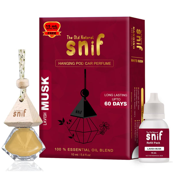 Snif Diamond Hanging Car Air Freshener with Refill Pack (Lavish Musk 10ml + 15ml Refill Pack)