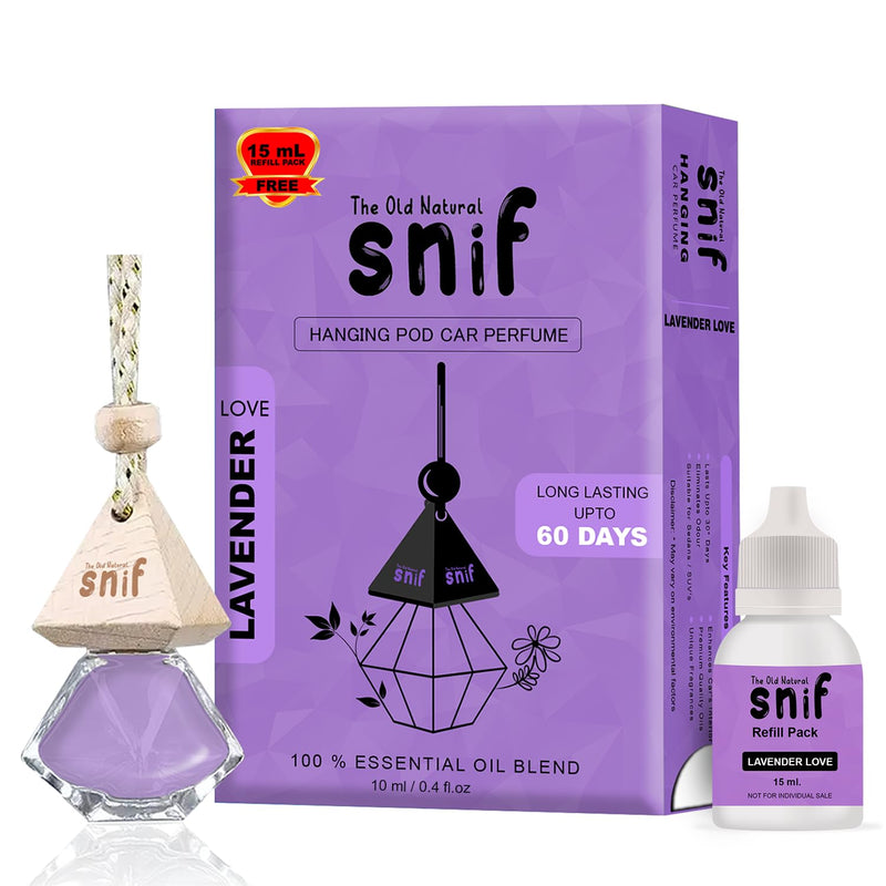 Snif Diamond Hanging Car Air Freshener with Refill Pack (Lavender Love 10ml + 15ml Refill Pack)