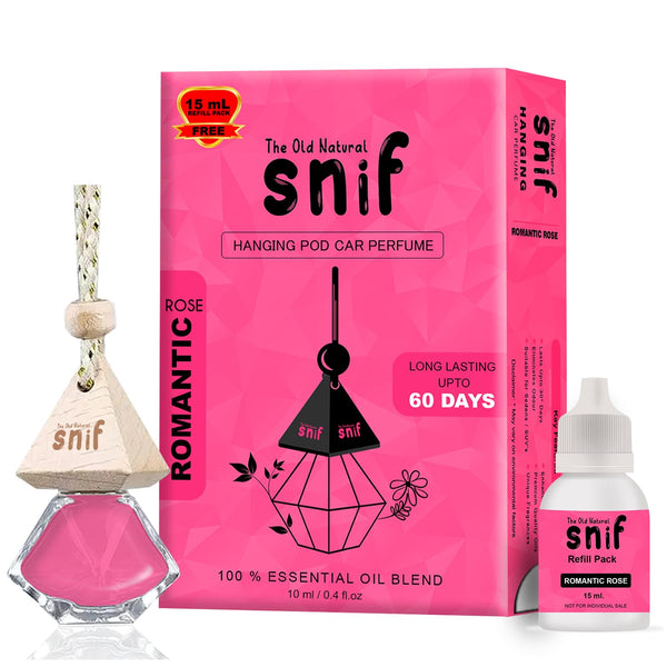 Snif Diamond Hanging Car Air Freshener with Refill Pack (Romantic Rose 10ml + 15ml Refill Pack)