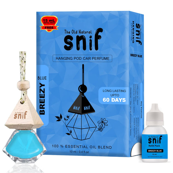 Snif Diamond Hanging Car Air Freshener with Refill Pack (Breezy Blue 10ml + 15ml Refill Pack)