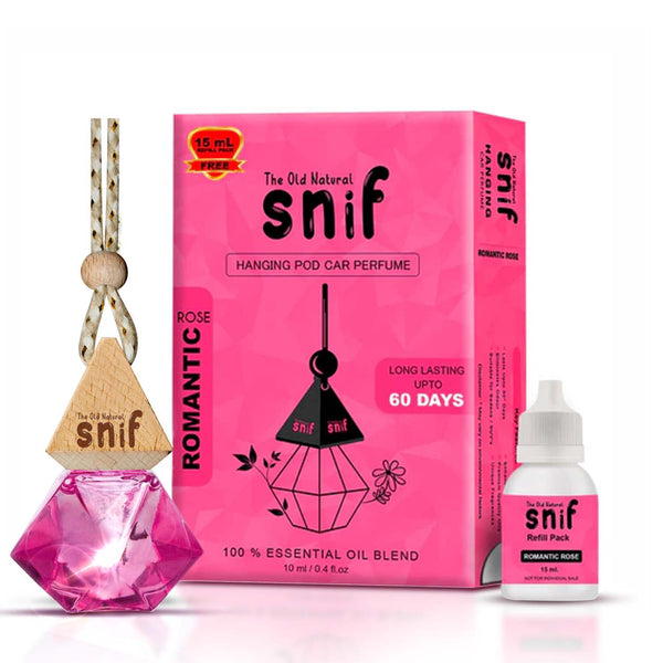 Snif Diamond Hanging Car Air Freshener with Refill Pack (Romantic Rose 10ml + 15ml Refill Pack)