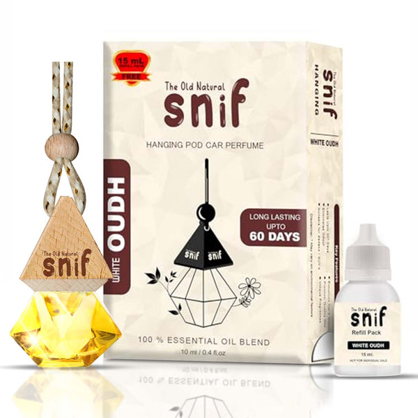 Snif Diamond Hanging Car Air Freshener with Refill Pack (White Oudh 10ml + 15ml Refill Pack)