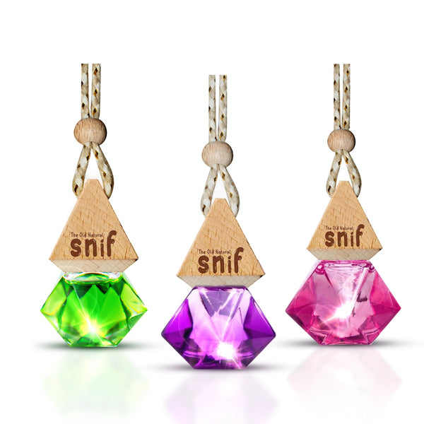 Snif Diamond Hanging Car Perfume Combo Pack with Refill Pack | (Jazzy Jasmine, Romantic Rose and Lavender Love)
