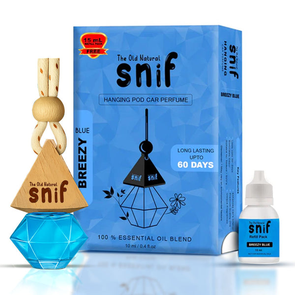 Snif Diamond Hanging Car Air Freshener with Refill Pack (Breezy Blue 10ml + 15ml Refill Pack)