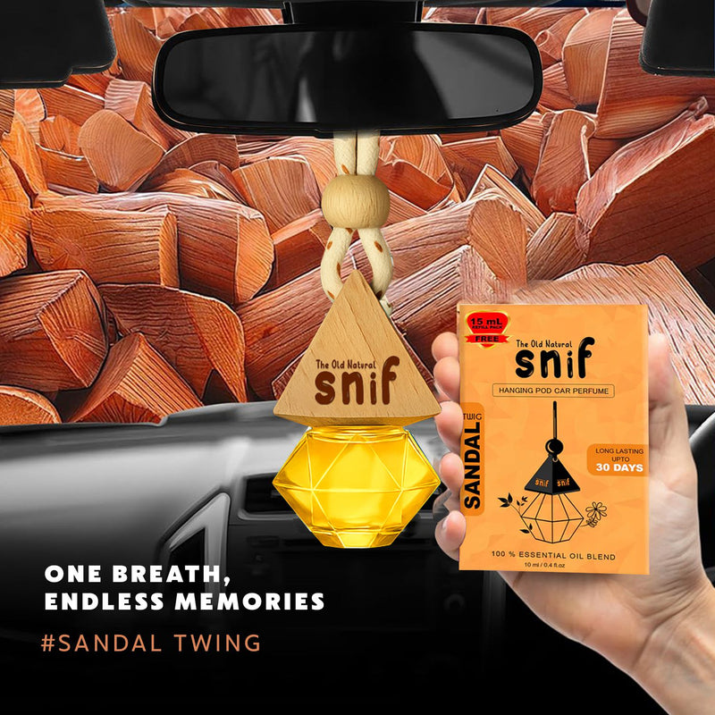 Snif Diamond Hanging Car Air Freshener with Refill Pack (Sandal Twig 10ml + 15ml Refill Pack)