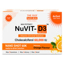 NuVit D3 60K iu Shots ( 5ml*4 Shots ) | Pack of 2 | Sugar Free | Orange Flavour