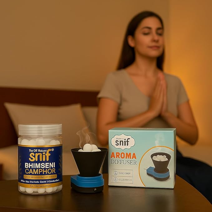 Snif® Bhimseni Camphor with Electric Diffuser | for Burning Camphor, Essential Oils & Dhoop | Multipurpose Fragrance Diffuser Combo