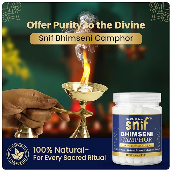 Snif Bhimseni Camphor Tablets | 100% Pure & Natural Camphor from Pine Tree Extract | Ideal for Pooja, Diffusers, Meditation & Aarti (100g)