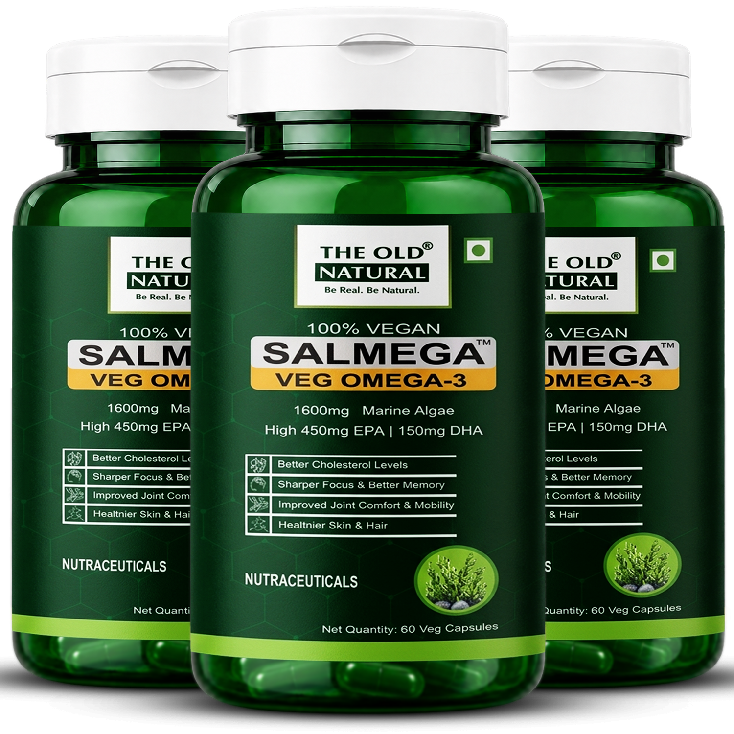 Salmega Veg Omega-3 | 450 mg EPA + 150 mg DHA from Marine Algae | 60 Capsules