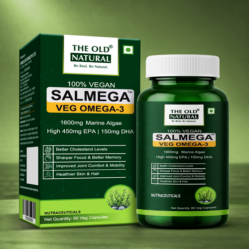 Salmega Veg Omega 3 |1600mg Marine Algae Omega | 450mg EPA & 150mg DHA | Vegetarian Omega 3 | Algal DHA | Plant Based | No Fish Oil Used Capsules for Men & Women - 60 Veg Capsules