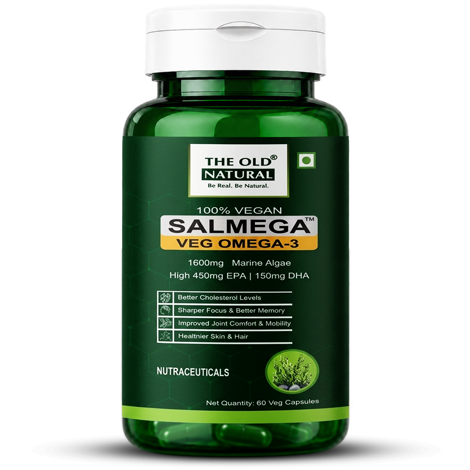 Salmega Veg Omega-3 | 450 mg EPA + 150 mg DHA from Marine Algae | 60 Capsules