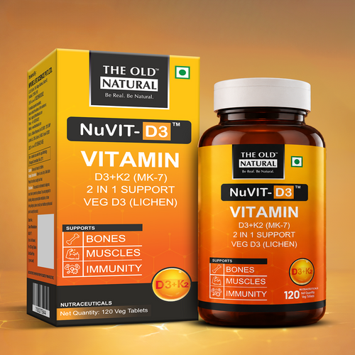The Old Natural Nuvit-D3 Vitamin D3 + K2 (MK-7) Tablets | Plant-Based Veg D3 (Lichen) | Supports Bone, Teeth & Immunity | Helps Calcium Absorption | 120 Tablets