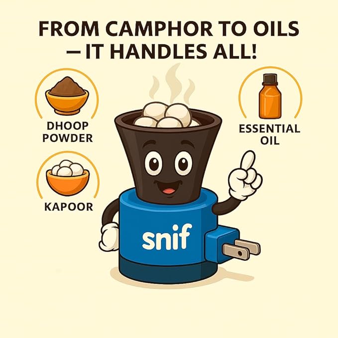 Snif® Bhimseni Camphor with Electric Diffuser | for Burning Camphor, Essential Oils & Dhoop | Multipurpose Fragrance Diffuser Combo